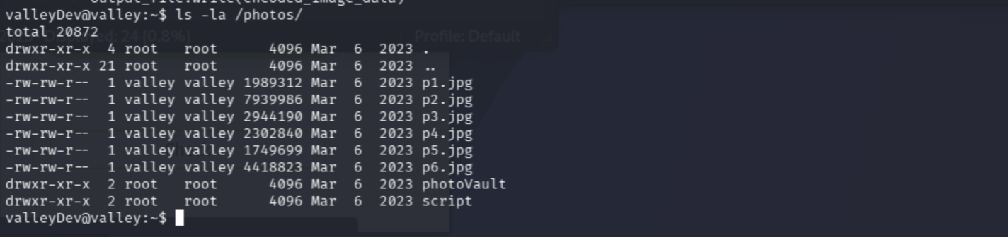 /photos/ directory owned by valley group — valleyDev has no access